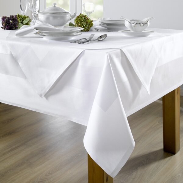 Tischwäsche Vollzwirn Damast Tischdecke 300 cm rund weiß