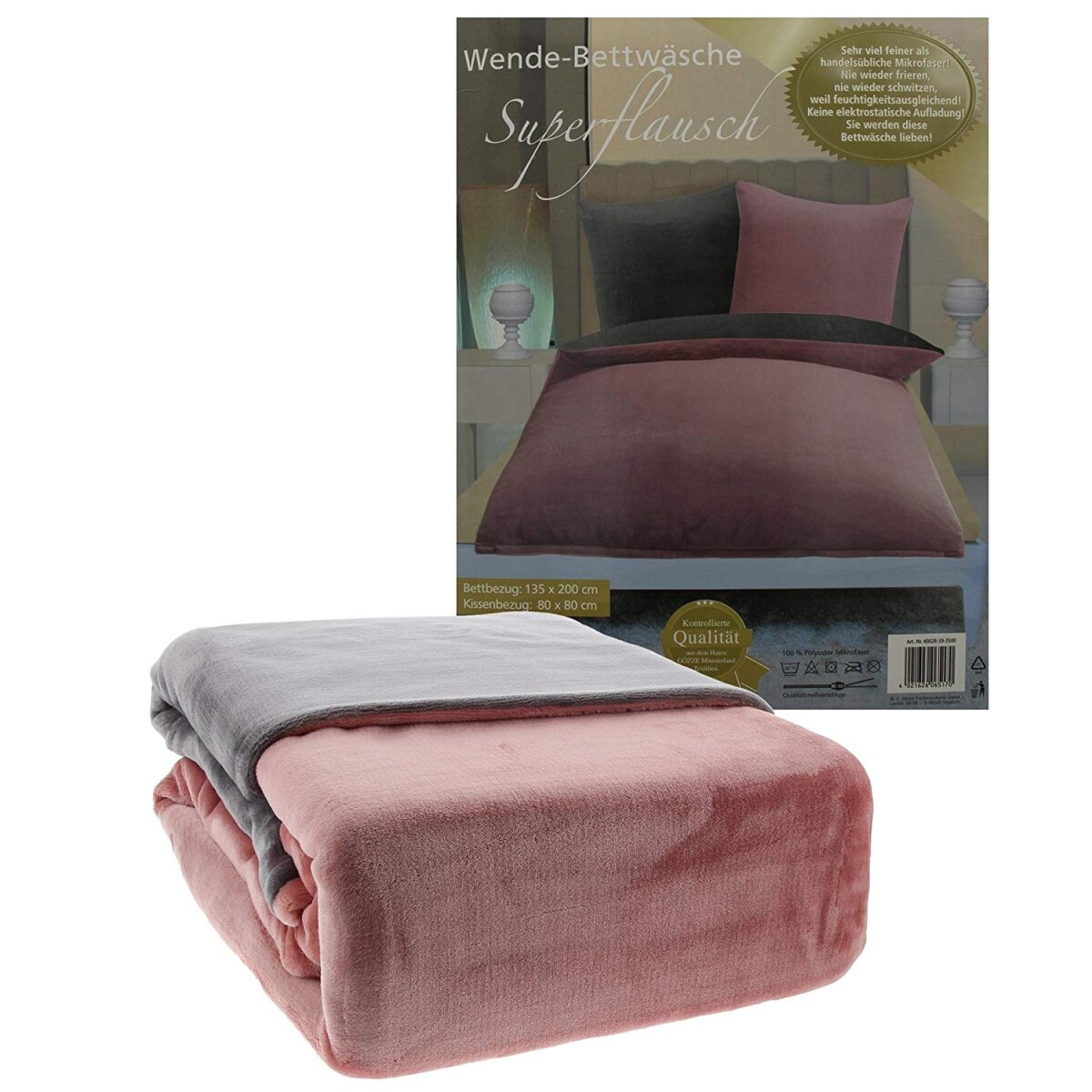 Gzze Bettwsche Cashmere-Feeling Mikroflausch 155 x 220 cm altrosa/anthrazit